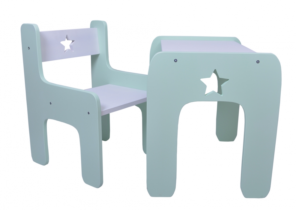 Sada nábytku Star - Stôl + stolička - máta s bielou
