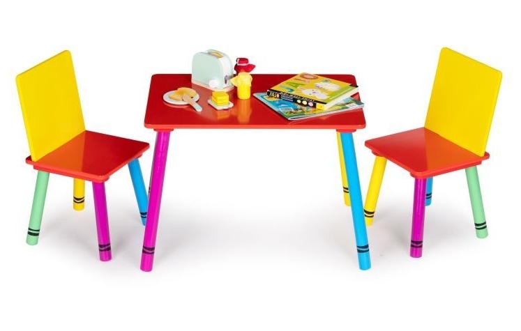 Detský drevený nábytok  stolček + dve stoličky - viacfarebný