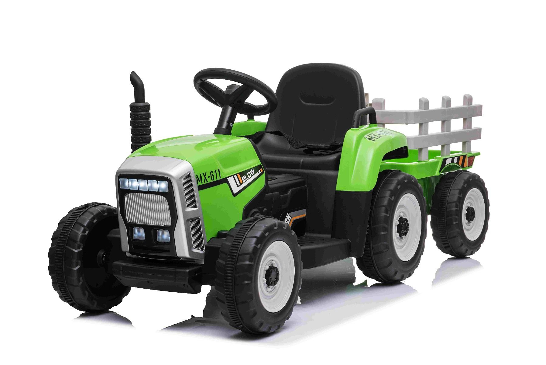 Elektrický Traktor WORKERS s vlečkou, zelený, Pohon zadných kolies, 12V batéria,