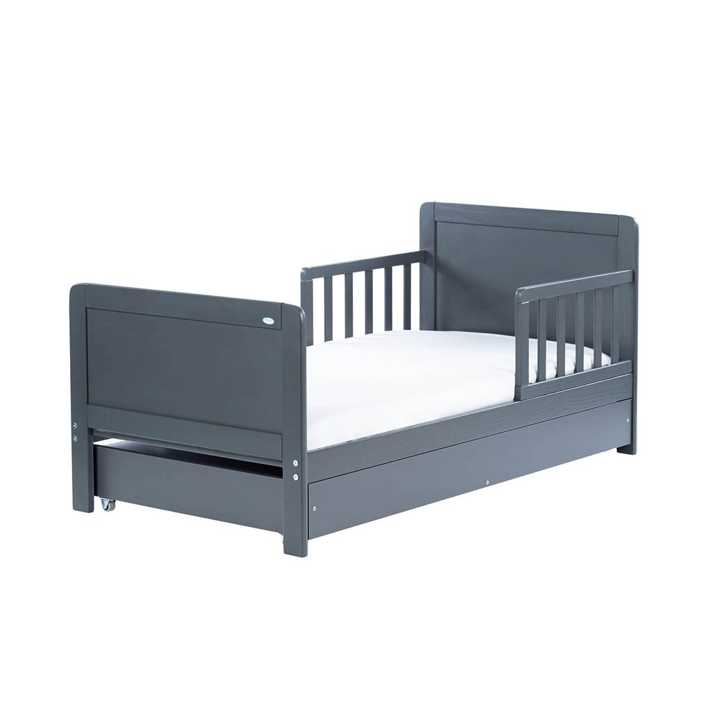 Detská posteľ so zábranou a šuplíkom Drewex  140x70 cm grafit