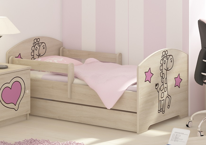 Boo detská postel Žirafa 140x70 gravírovaná ružová + matrac grátis