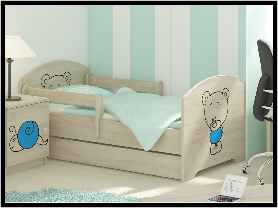 Boo detská postel 140x70 macko modrá + matrac grátis