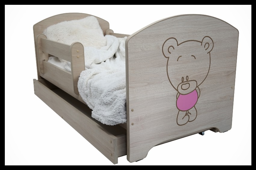 Boo detská postel 140x70 macko ružová+ matrac grátis