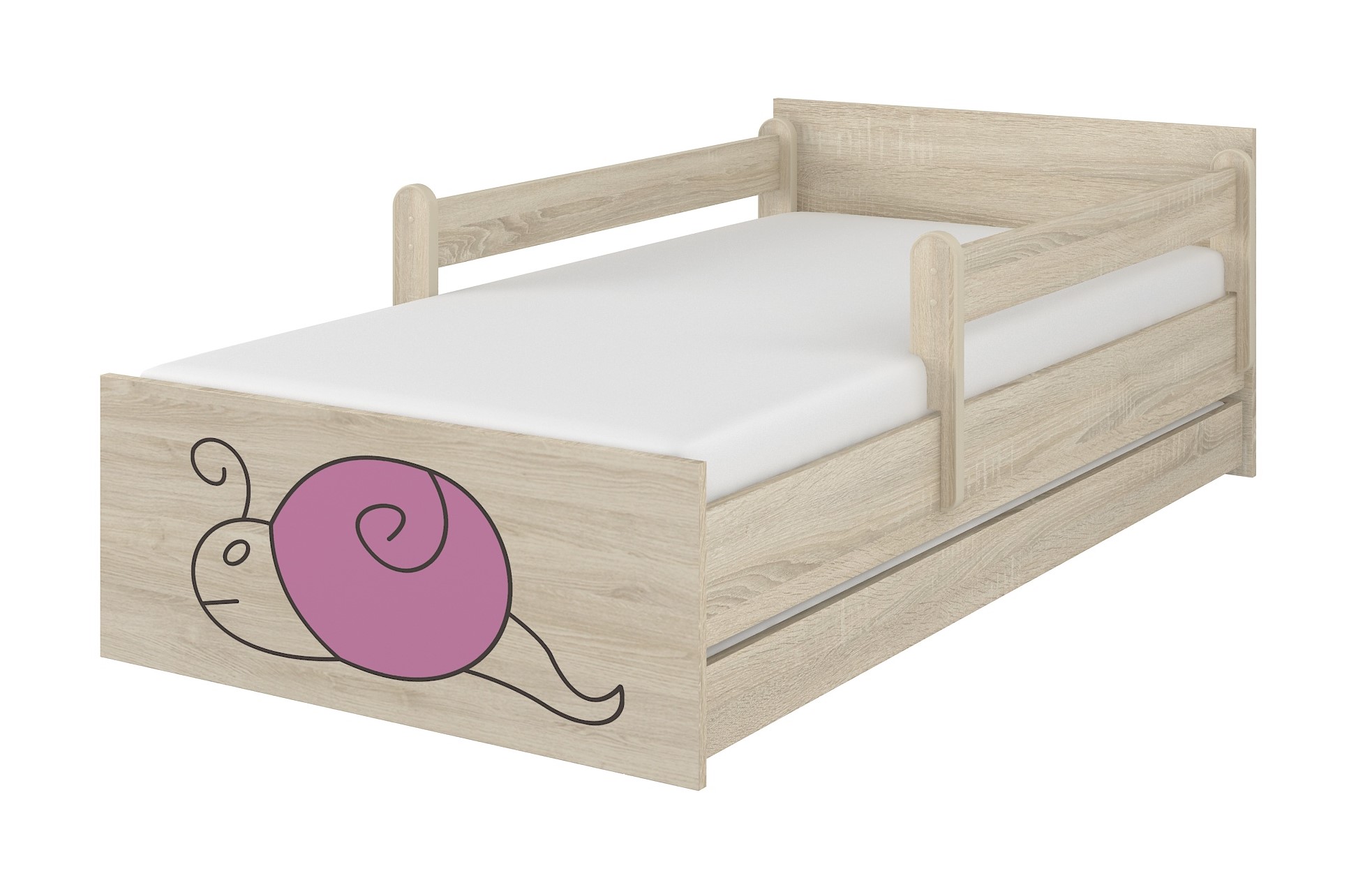 Detská postel sonoma gravírovaný ružový+ zábrany160x80
