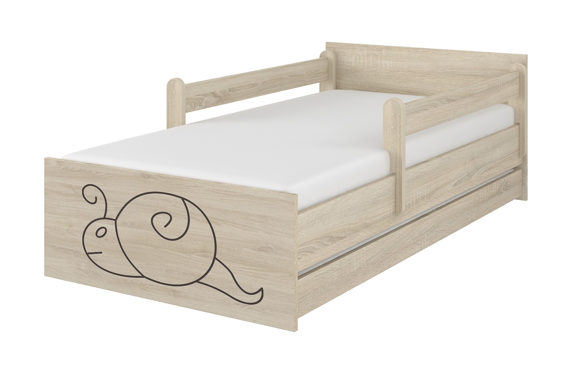 Detská postel sonoma gravírovaný slimák+ zábrany160x80