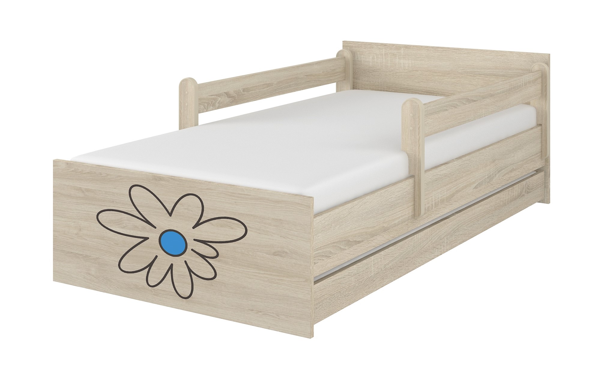 Detská postel sonoma gravírovaný modrý kvet+ zábrany160x80