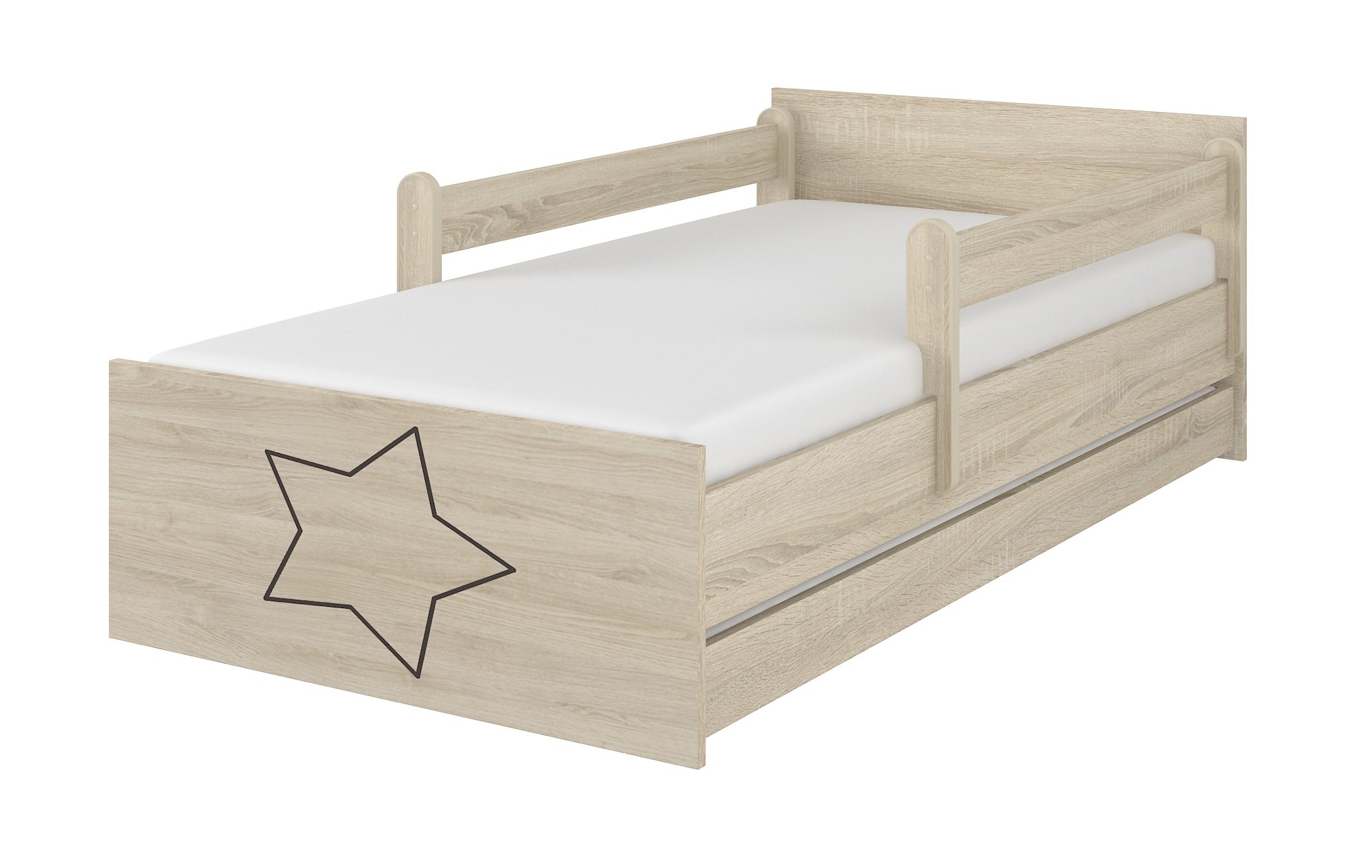 Detská postel sonoma gravírovaná hviezda+ zábrany160x80
