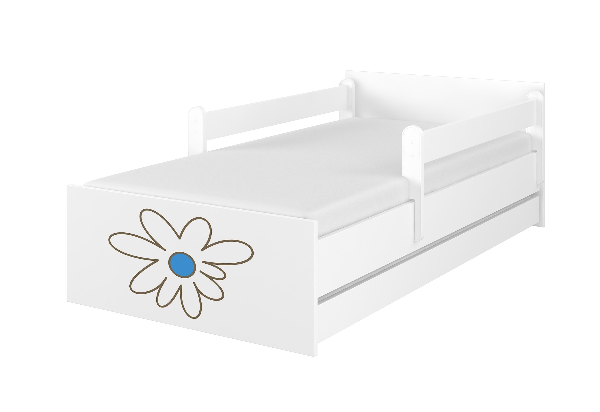Detská postel MAX gravírovaný modrý kvet + zábrany160x80