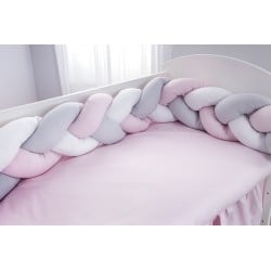 Vrkoč do postele XXL- postielky sivá - biela -ružová360x22 cm