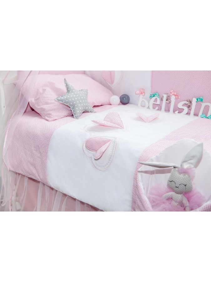 6-dielne posteľné obliečky Belisima Tri srdcia 90/120 bielo-ružové