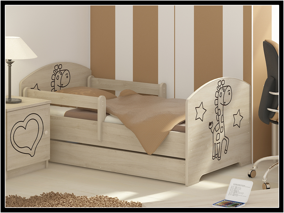 Boo detská postel Žirafa 140x70 gravírovaná  + matrac grátis