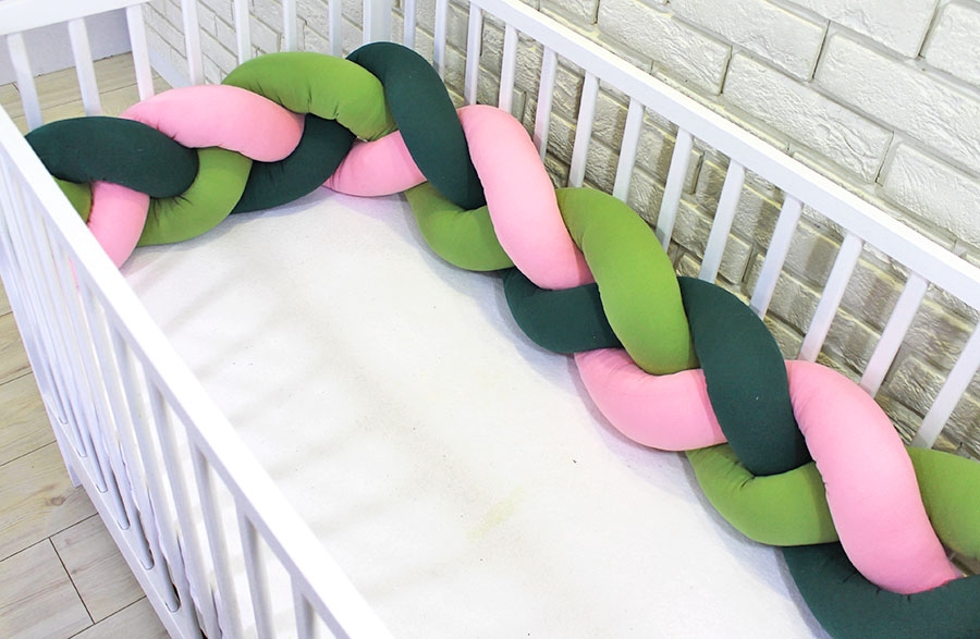 Mantinel pletený vrkoč - zelená, růžová