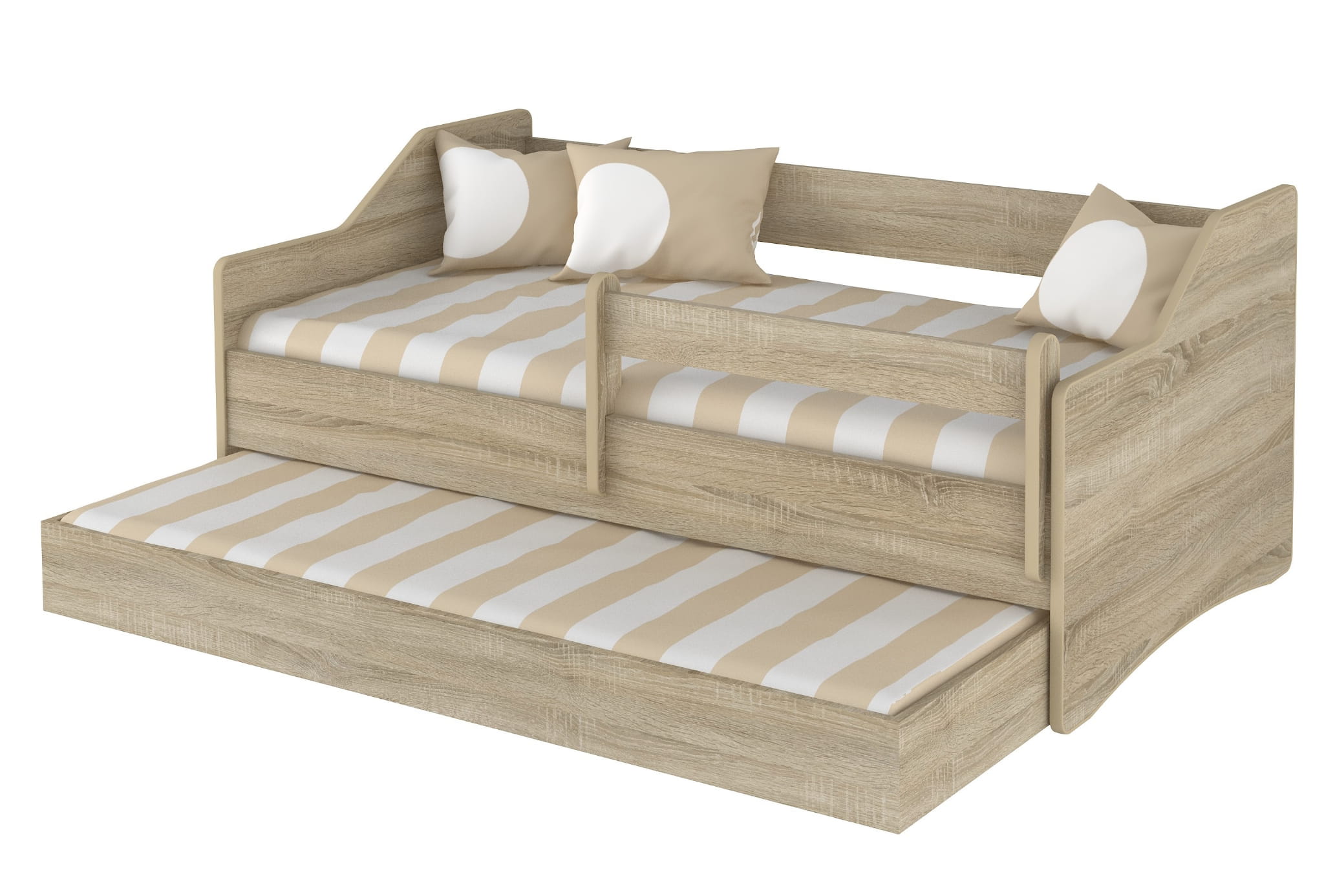 Detská posteľ LULU II- 160x80 cm+ barierka +výsuvné lôžko sonoma