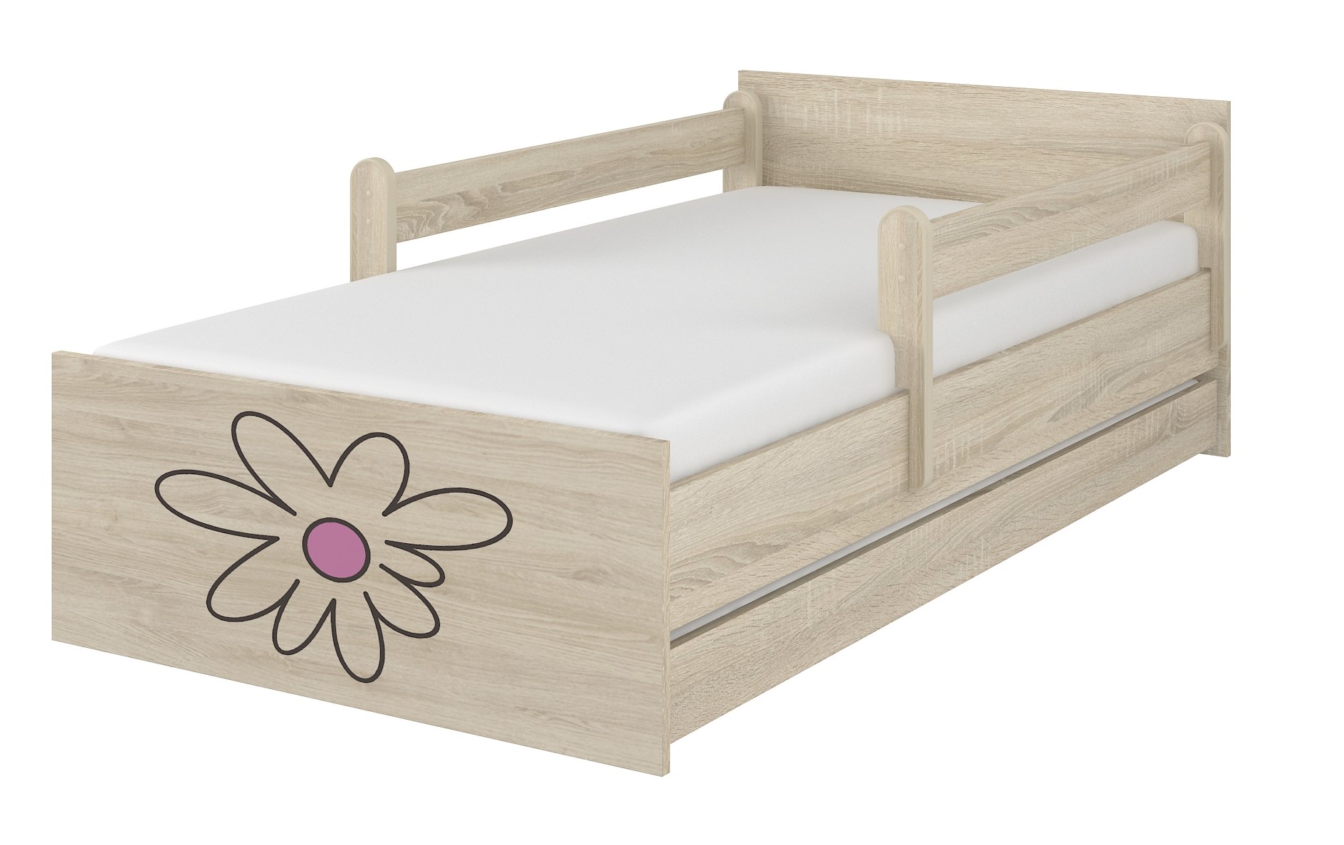 Detská postel sonoma gravírovaný ružový kvet+ zábrany160x80