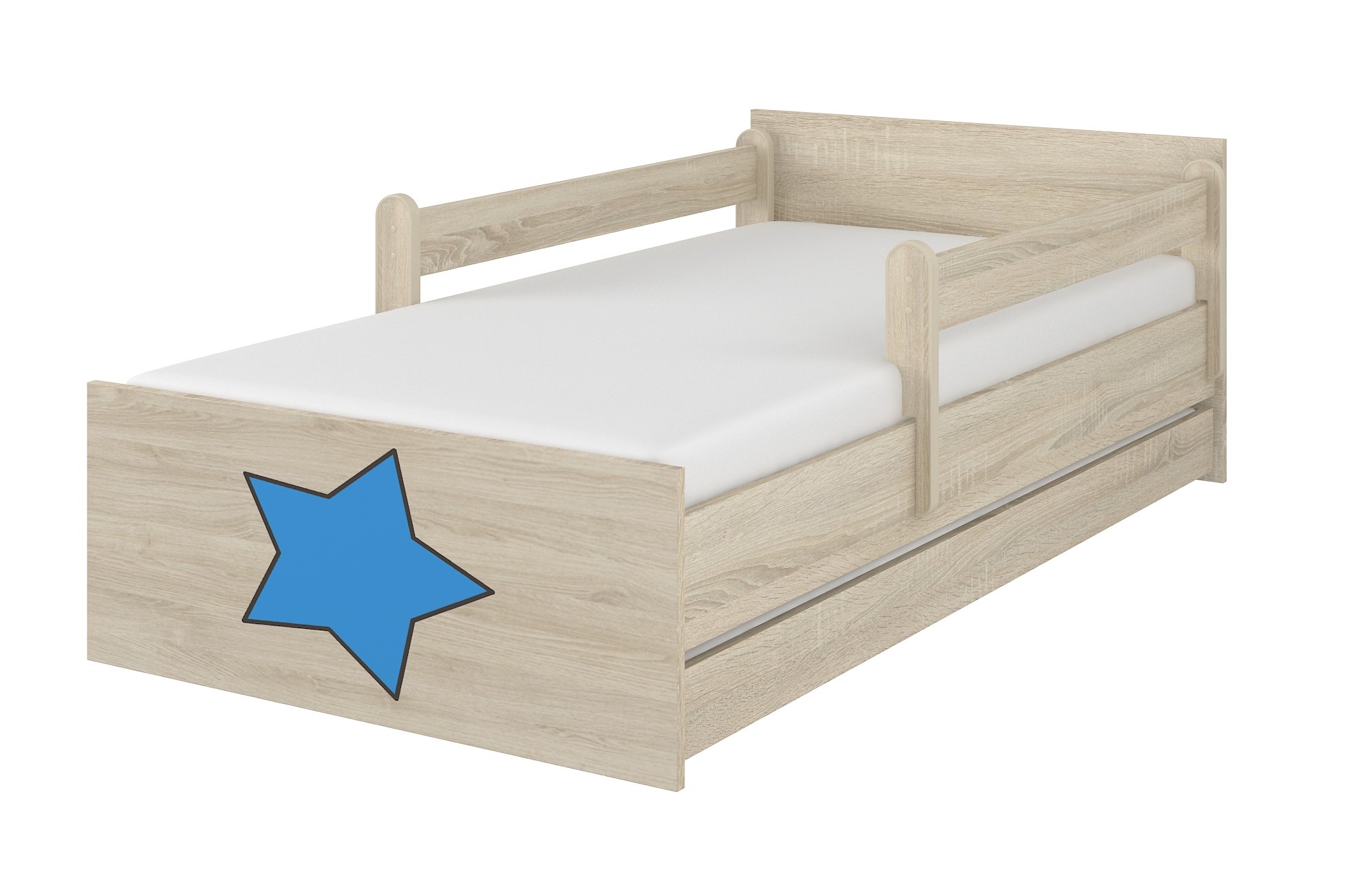 Detská postel sonoma gravírovaná hviezda modrá+ zábrany160x80