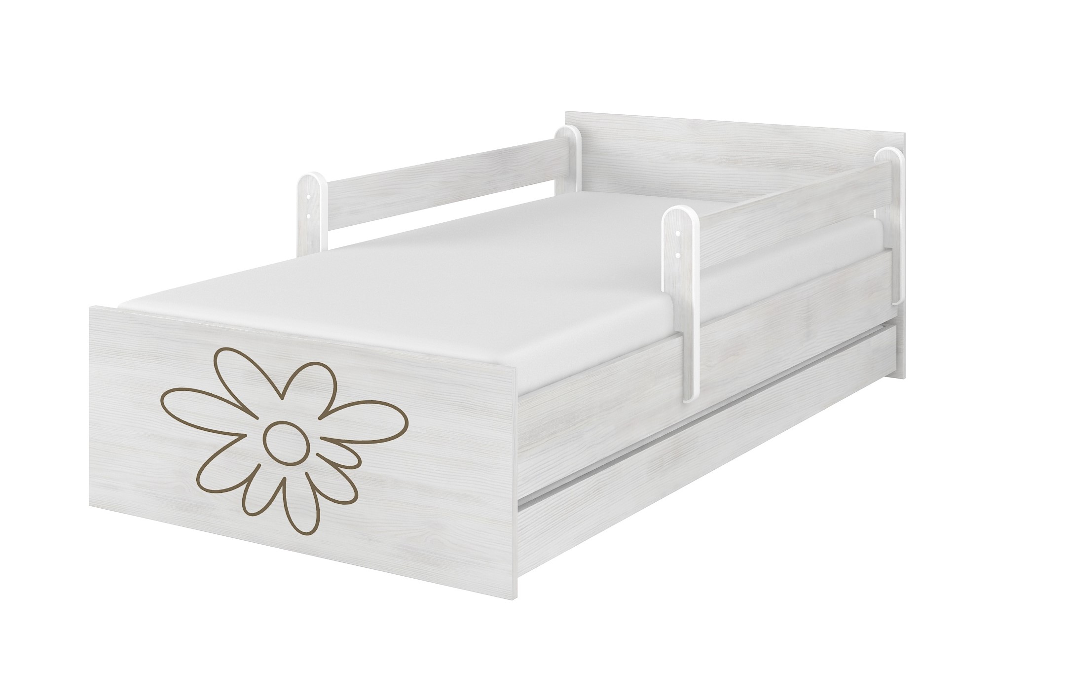 Detská postel dub sonoma gravírovaný kvet+ zábrany160x80