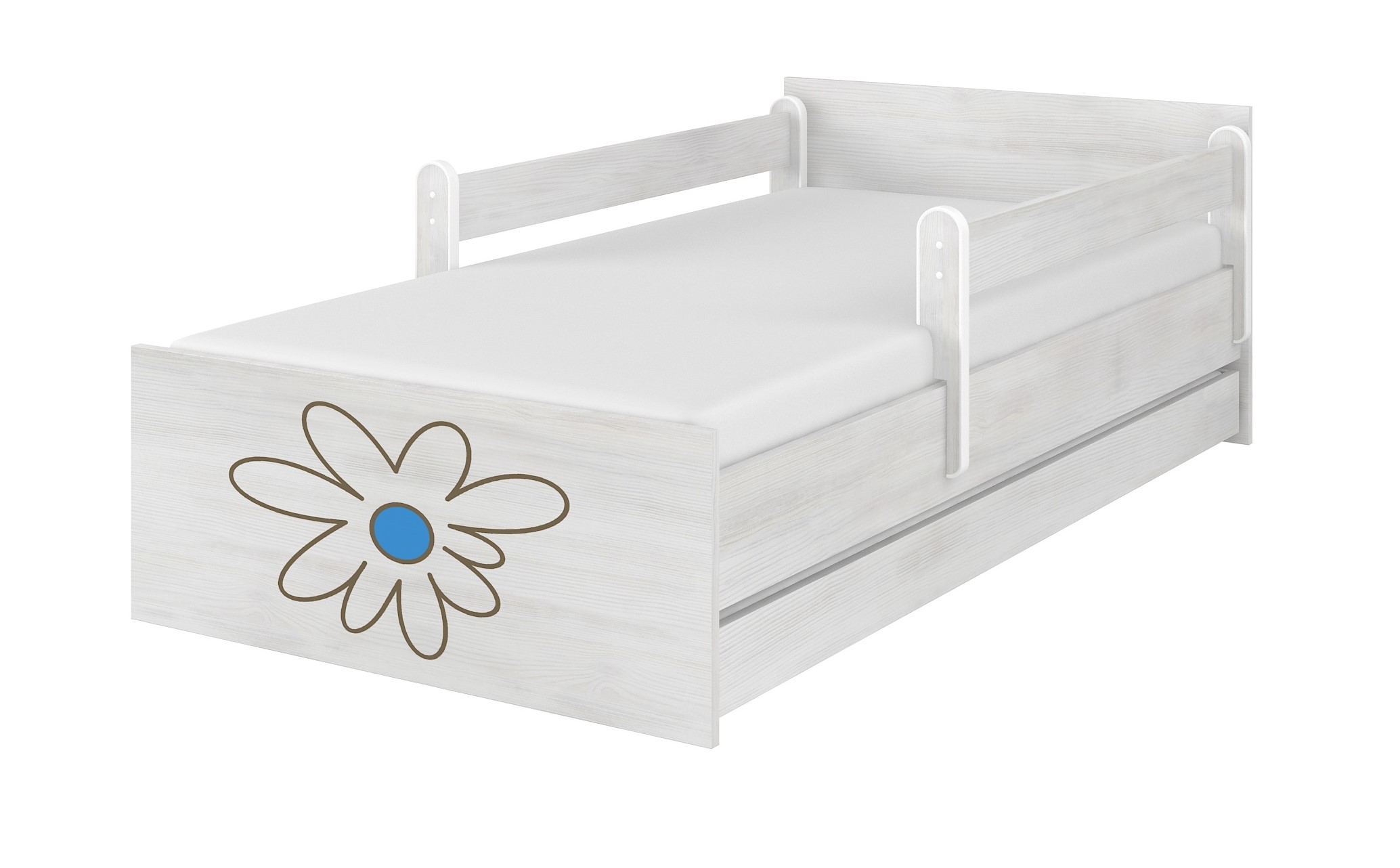 Detská postel dub sonoma gravírovaný kvet modrý+ zábrany160x80