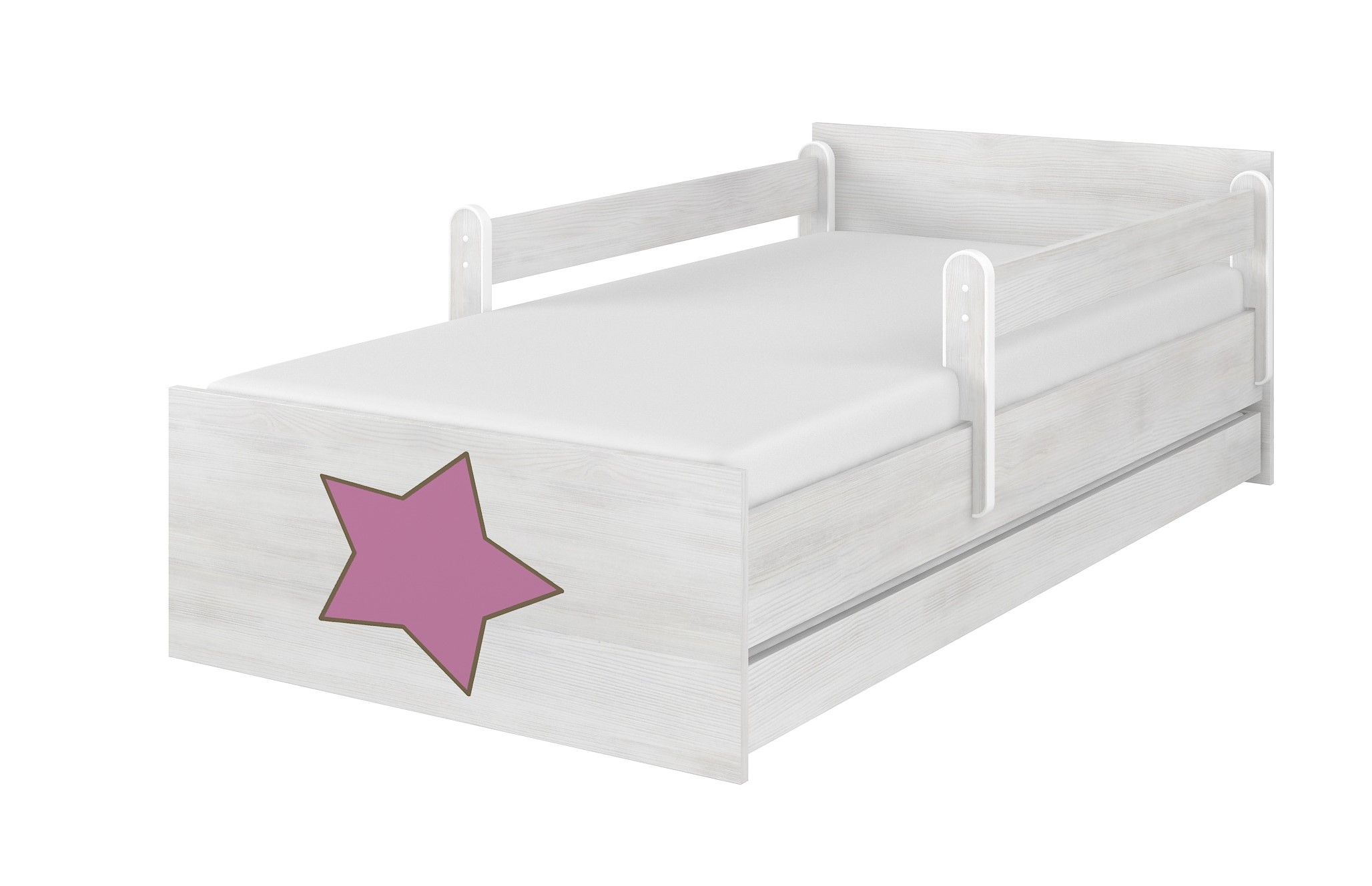 Detská postel dub sonoma gravírovaný hviezda ružová+ zábrany160x80