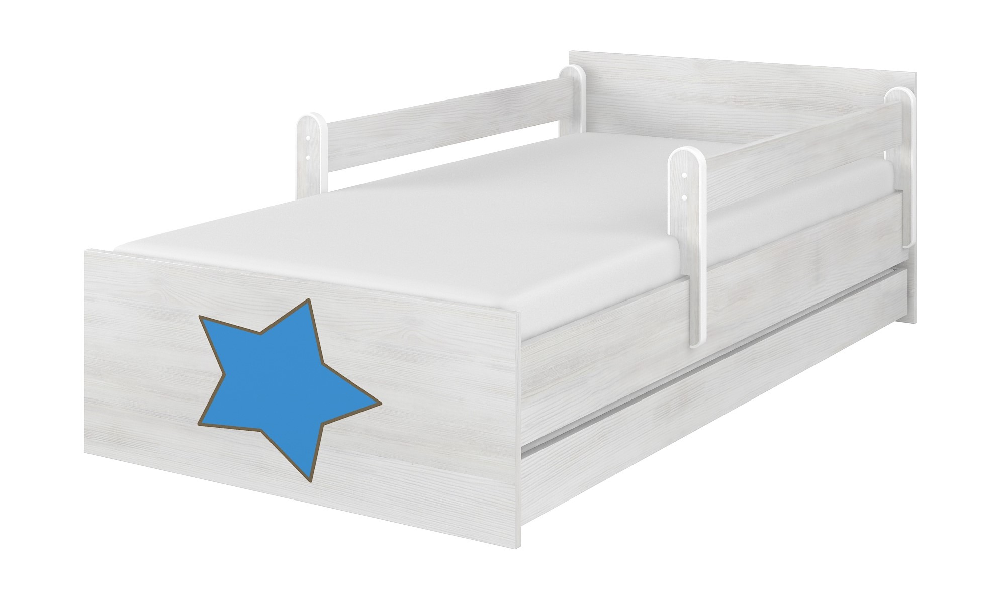 Detská postel dub sonoma gravírovaný hviezda modrá+ zábrany160x80