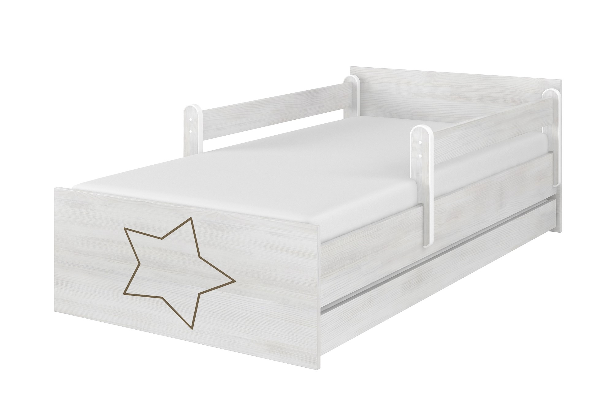 Detská postel dub sonoma gravírovaná hviezda+ zábrany160x80