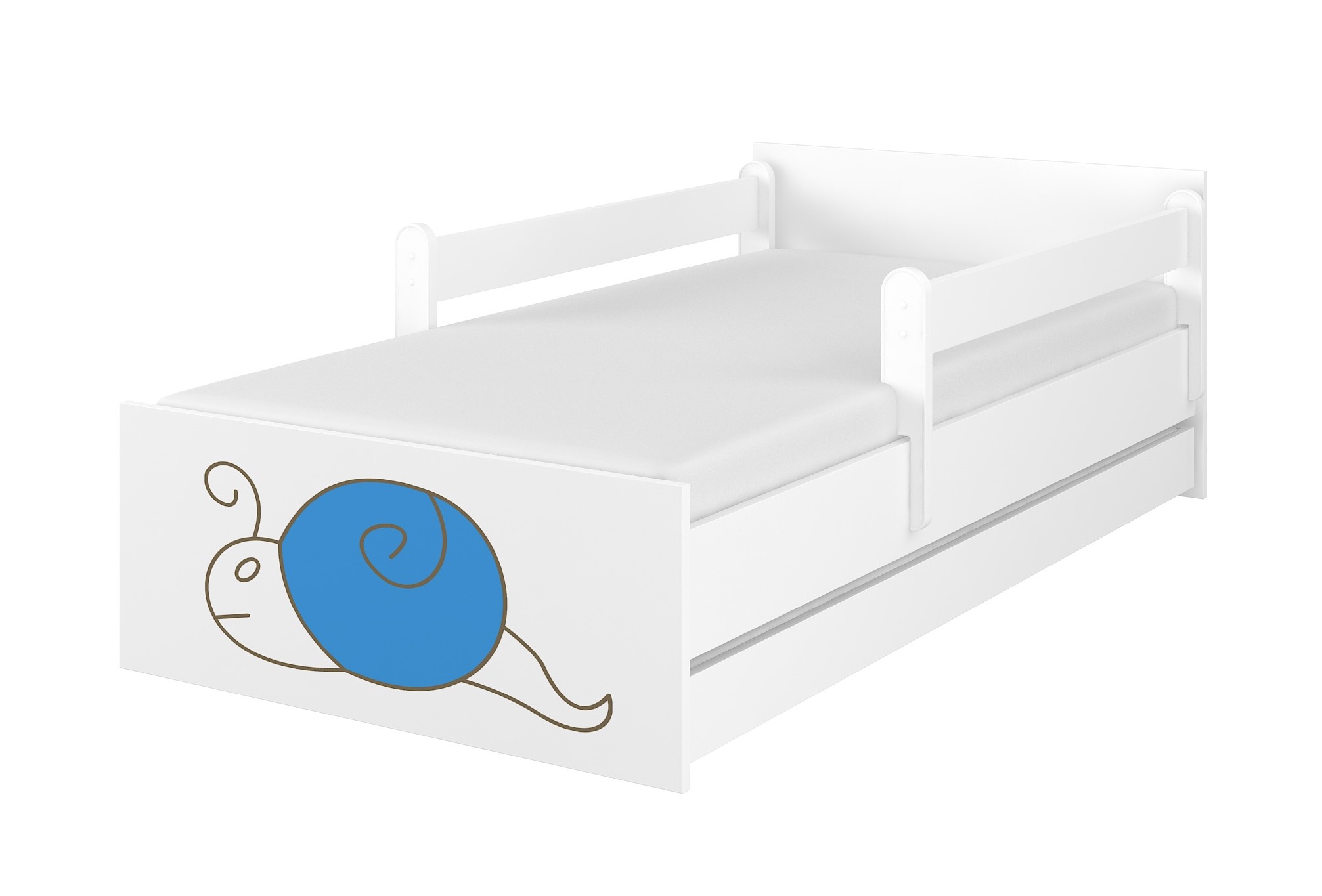 Detská postel MAX gravírovaný modrý slimák + zábrany160x80