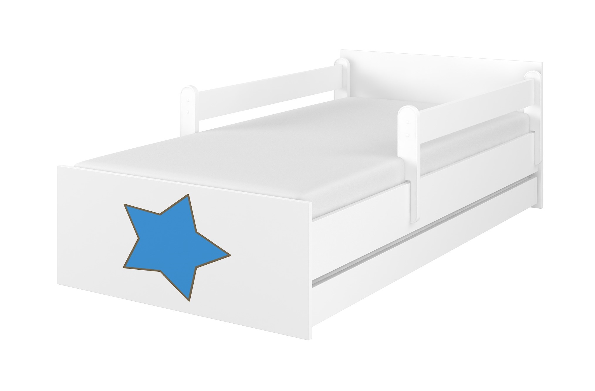 Detská postel MAX gravírovaná hviezda modrá+ zábrany160x80