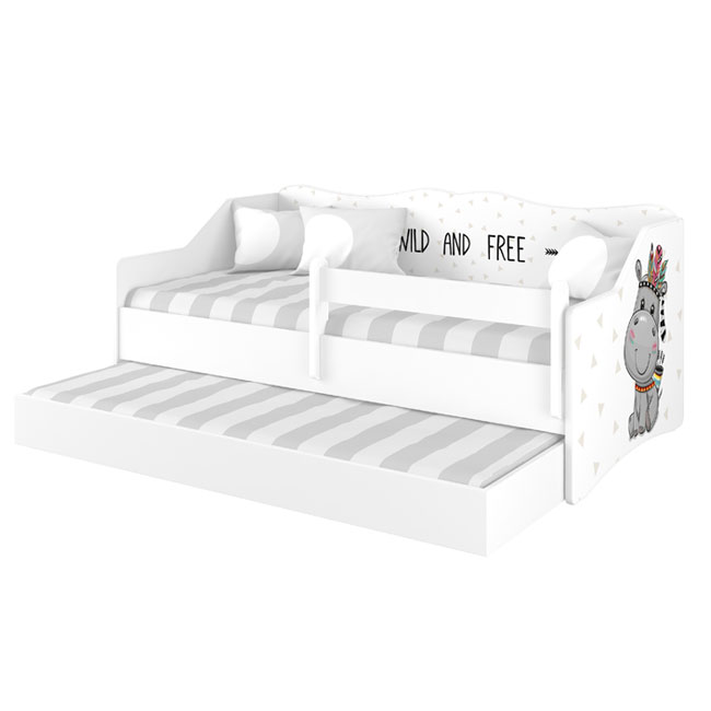 Detská posteľ LULU - Hipcio , 160x80 cm+ barierka +výsuvné lôžko