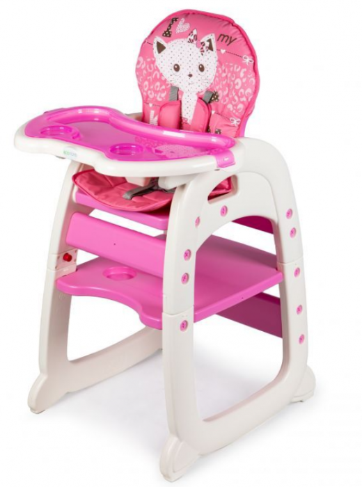 Jedálenská stolička, stolček 2v1 Mačička - ružová