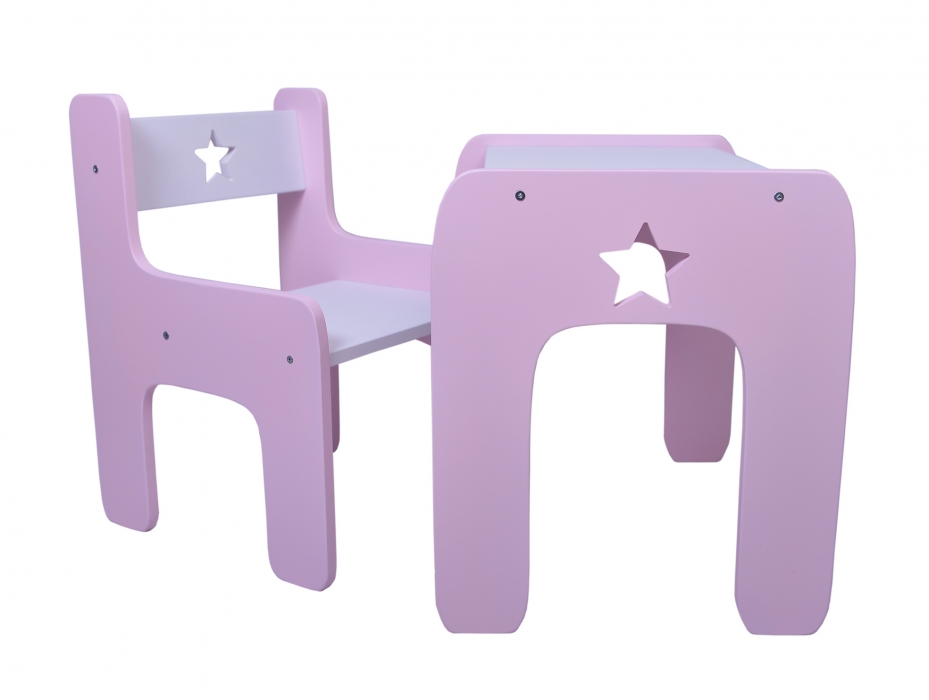 Sada nábytku Star - Stôl + stoličky - rúžová s bielou