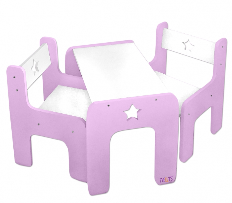 Sada nábytku Star - Stôl + 2 x stoličky - růžová