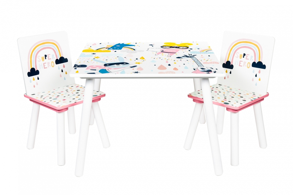 Detský nábytok - 3 ks, stôl so stoličkami Dúha - biela