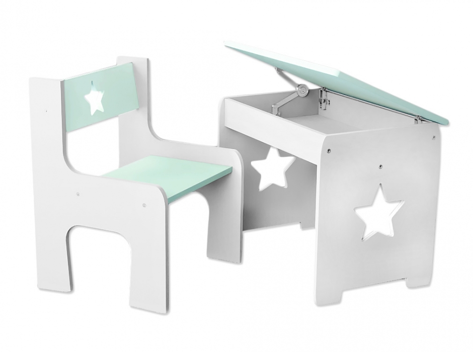 Sada nábytku  Stôl + stolička - mätová s bielou