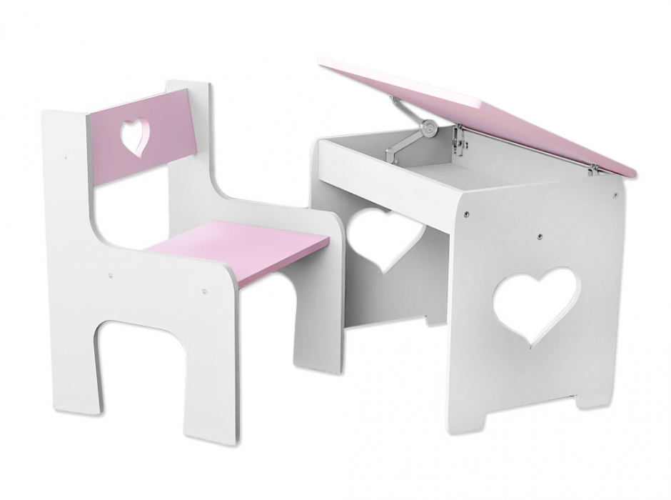 Sada nábytku  Stôl + stolička - růžová s bielou