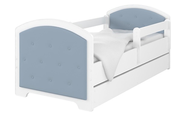 Detská čalunená postel 140x70 + matrac grátis  bielo modrá 