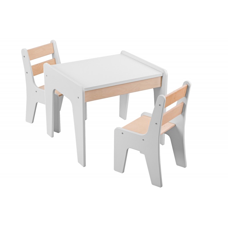 Detský stôl so stoličkami biela + prírodné  drevo 