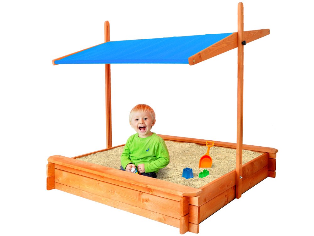 Detské pieskovisko drevené, zatváracie + strieška modré