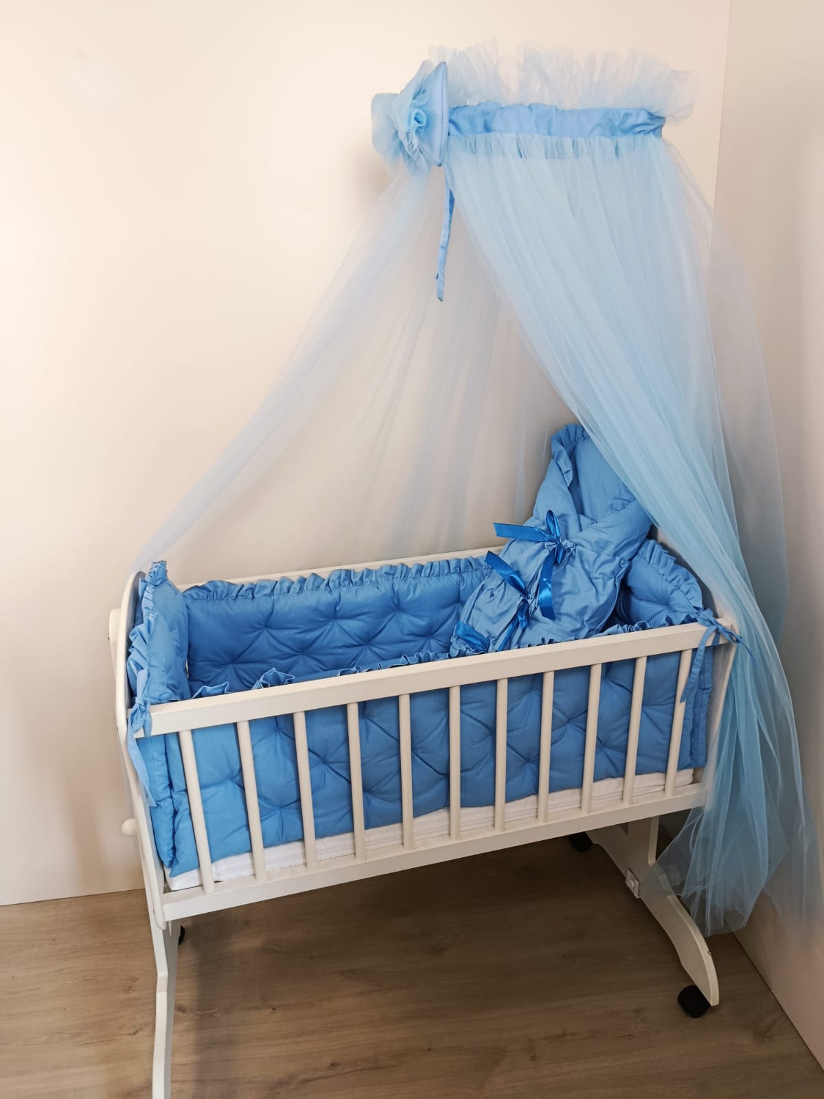 Detská kolíska + komplet výbava modrá mašlička 