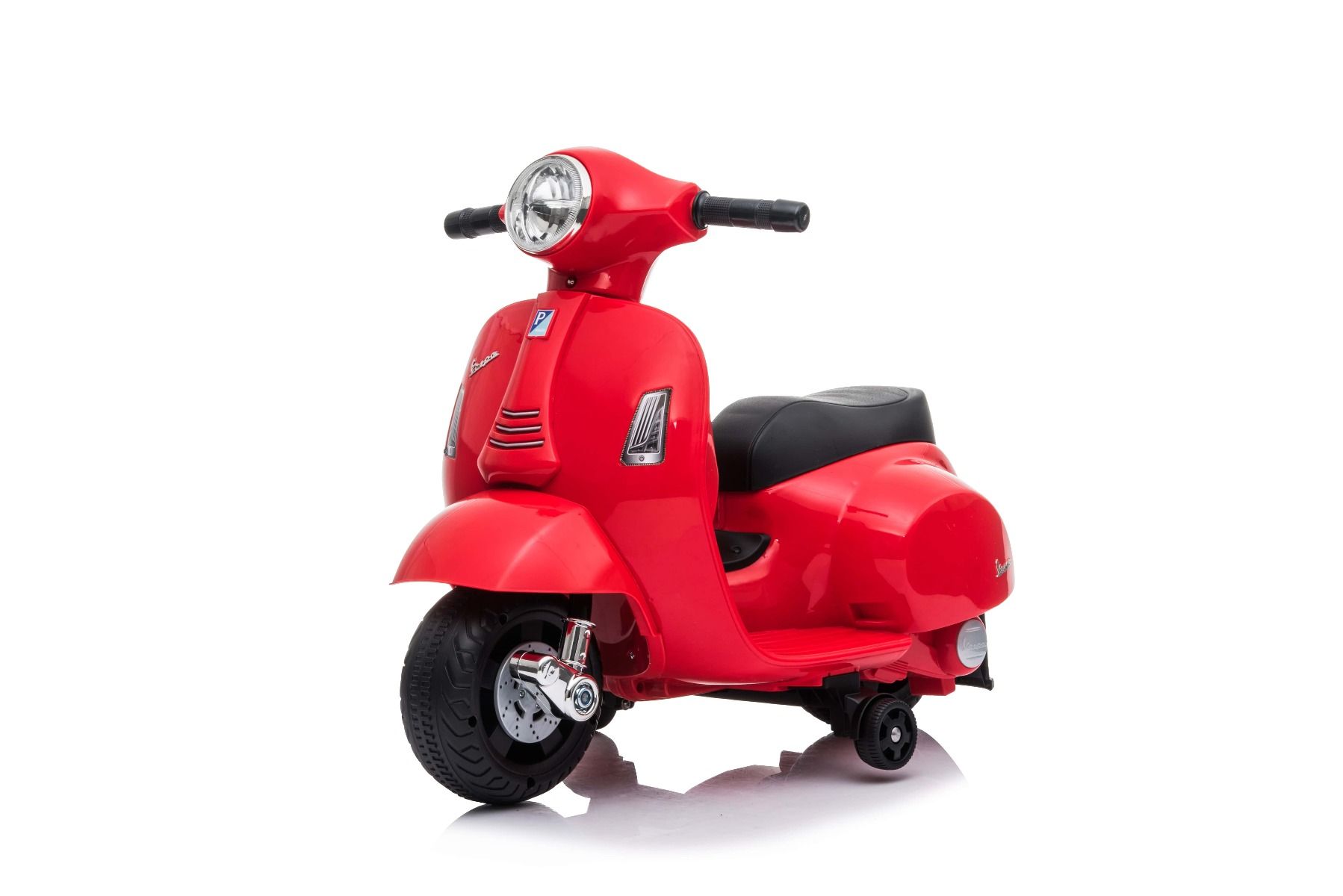 Elektrická motorka Vespa GTS, červená  s pomocnými kolesami, Licencované, 6V Batéria, 30W motor