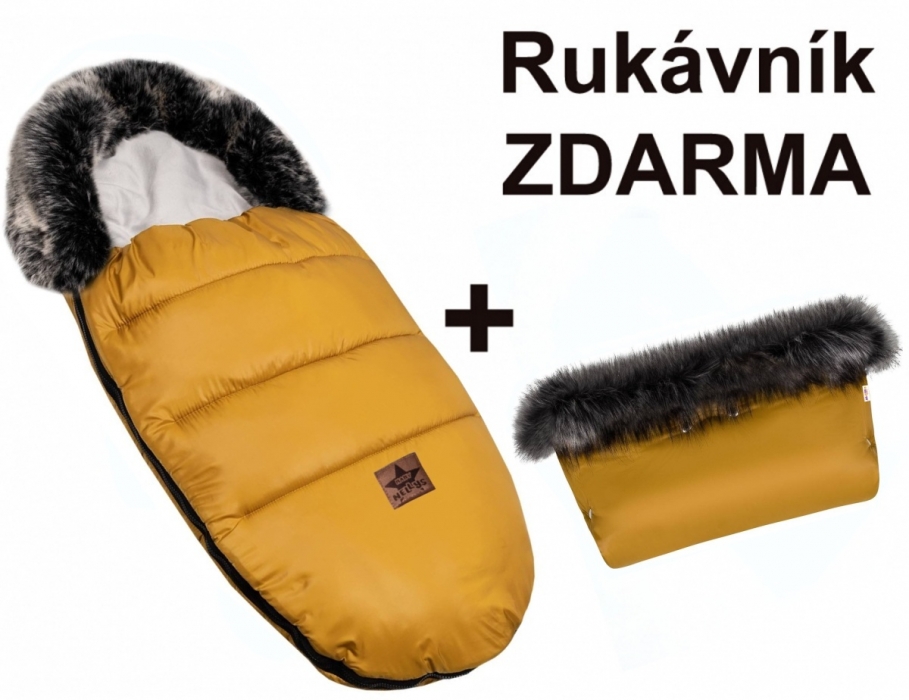 Zimný fusak s kožušinou + rukávnik zadarmo, , 50 x 100cm, horčicový