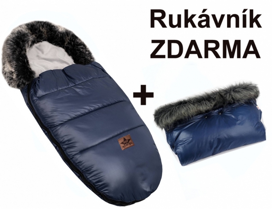 Zimný fusak s kožušinou + rukávnik zadarmo, , 50 x 100cm, modrá