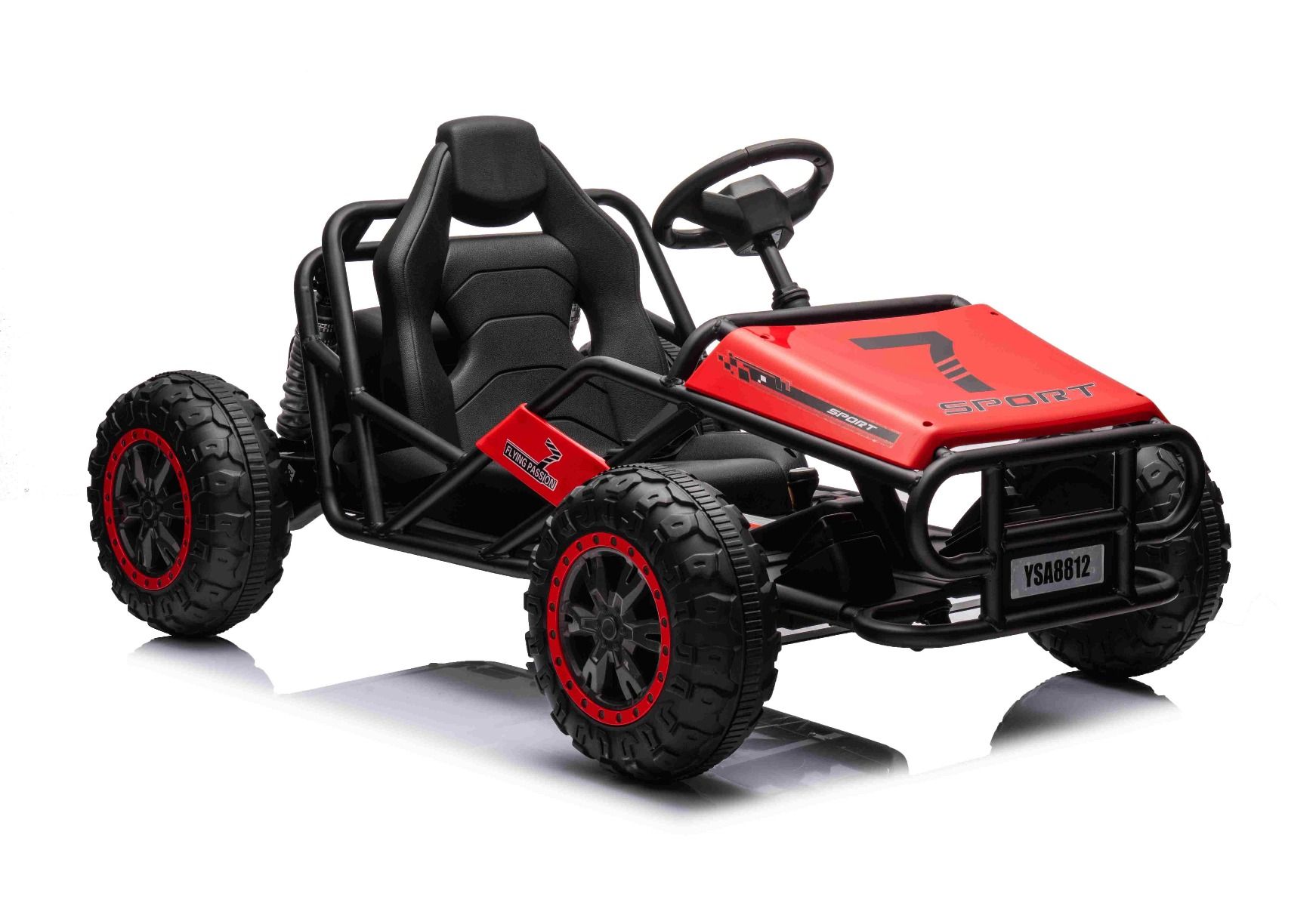 Elektrická Motokára SPORT-KART 24V, červená, EVA kolesá, Koženkové sedadlo, 2 x 50W Motor, 24V Batéria, Masívna kovová konštrukcia