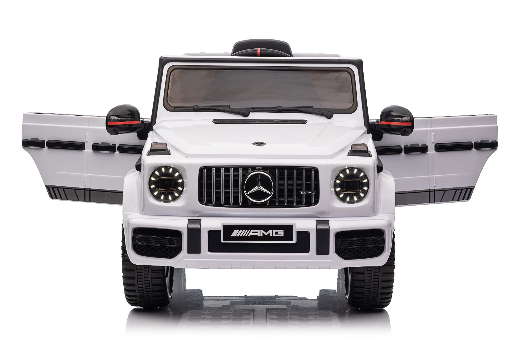 Elektrické autíčko Mercedes G, biele, Jednomiestne sedadlo, 12V batéria, 2,4 GHz DO, 2X MOTOR, USB, SD karta, ORGINAL licencia