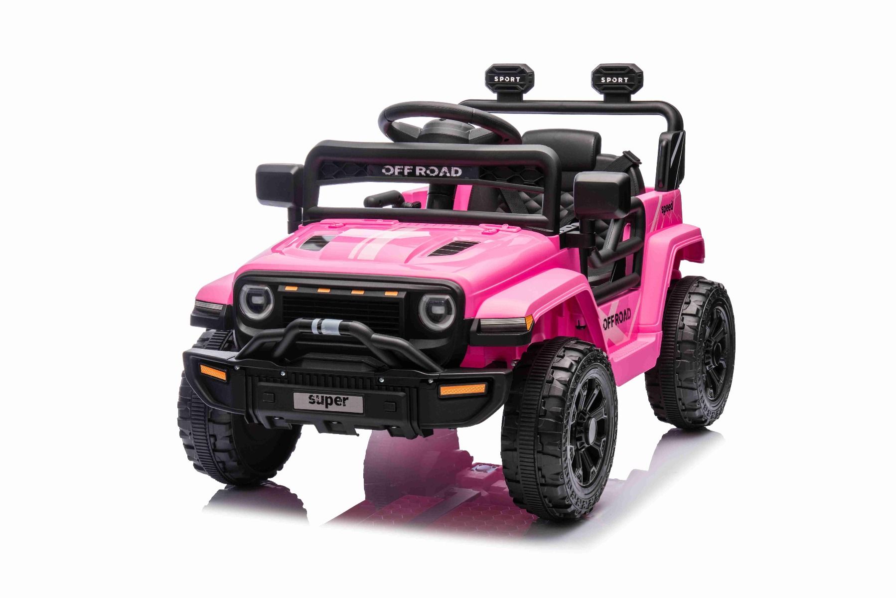 Elektrické autíčko OFFROAD NEW s pohonom zadných kolies, ružové, Lítiová batéria, Vysoký podvozok, široké sedadlo, Odpružené nápravy, 2,4 GHz Diaľkový ovládač, MP3 prehrávač so vstupom USB/SD, LED svetlá