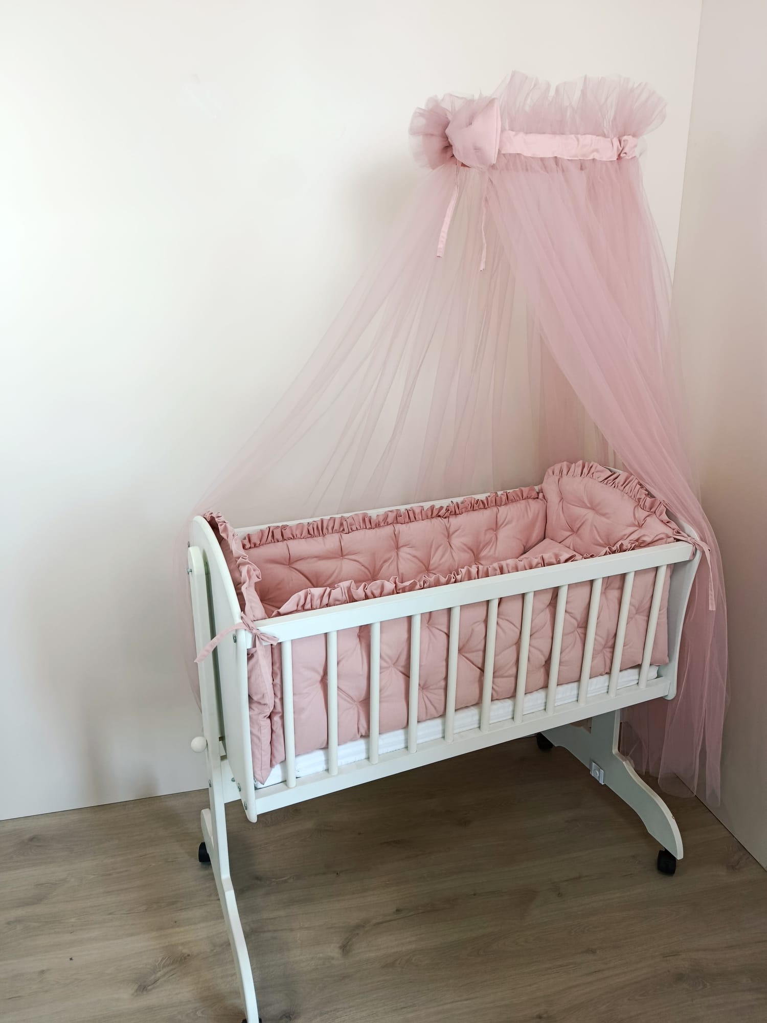 Detská kolíska + komplet výbava ružová mašlička