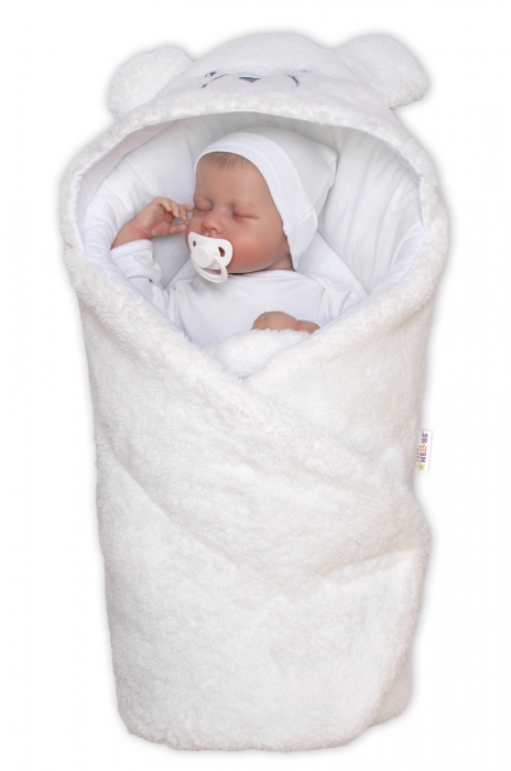 Baránková zavinovačka s kapucňou bavlna / baránok, Teddy Bear - biela/smotana