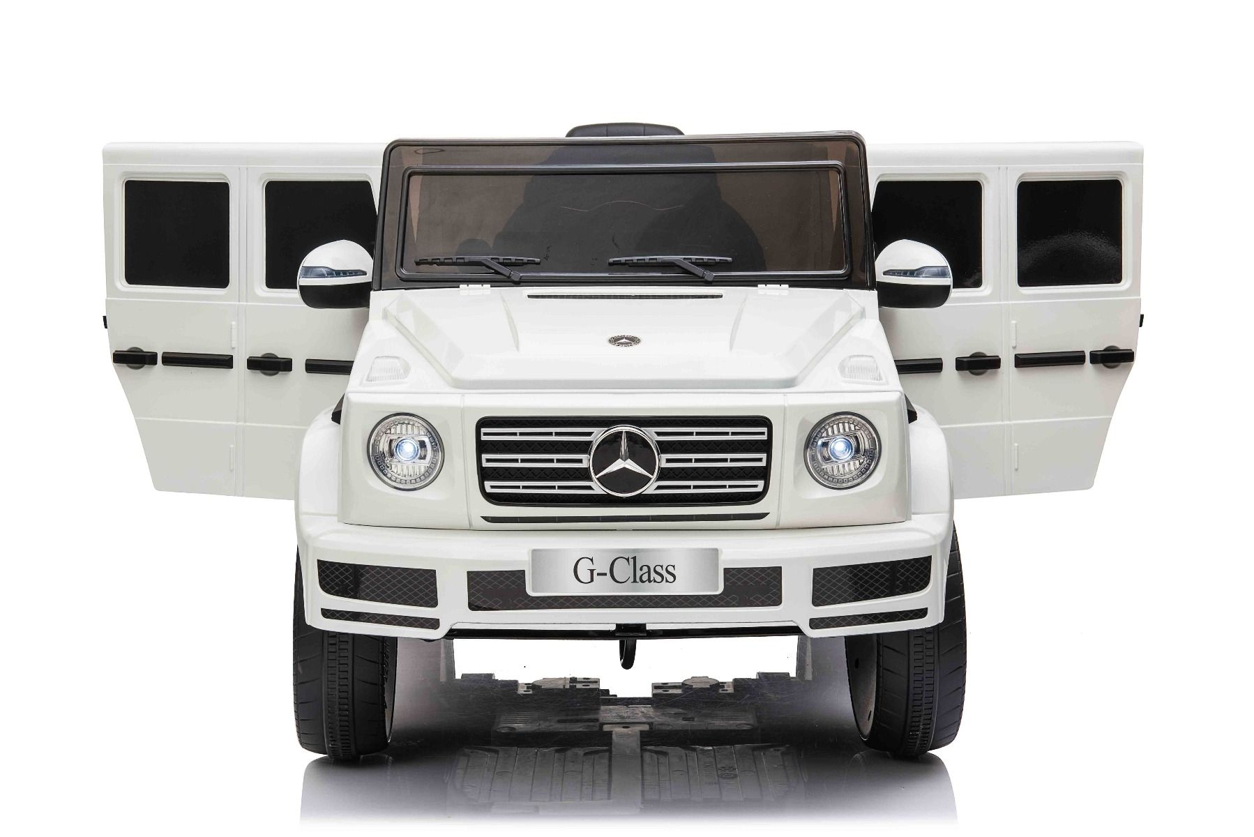 Elektrické autíčko Mercedes G500 12V, biele, 2,4 GHz diaľkové ovládanie, USB / SD Vstup, odpruženie, Lítiová batéria, LED svetlá, ORIGINÁL licencia