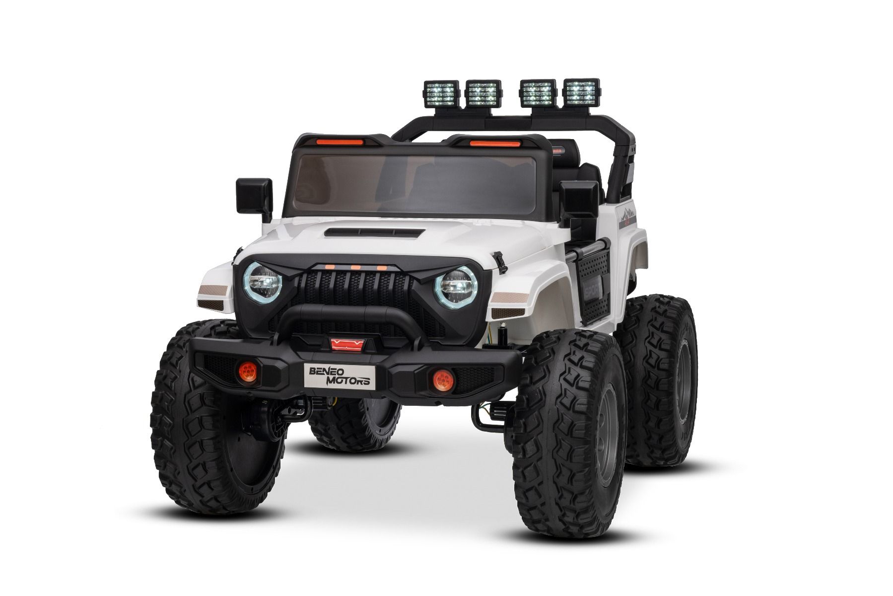 Elektrické autíčko Beneo Motors OFFRIDE 4x4 Dvojmiestne 24V, biele, MP3 Prehrávač s USB/AUX vstupom, Pohon 4x4, Lítiová Batéria, EVA kolesá s odpružením, Diaľkový ovládač, LED Svetlá