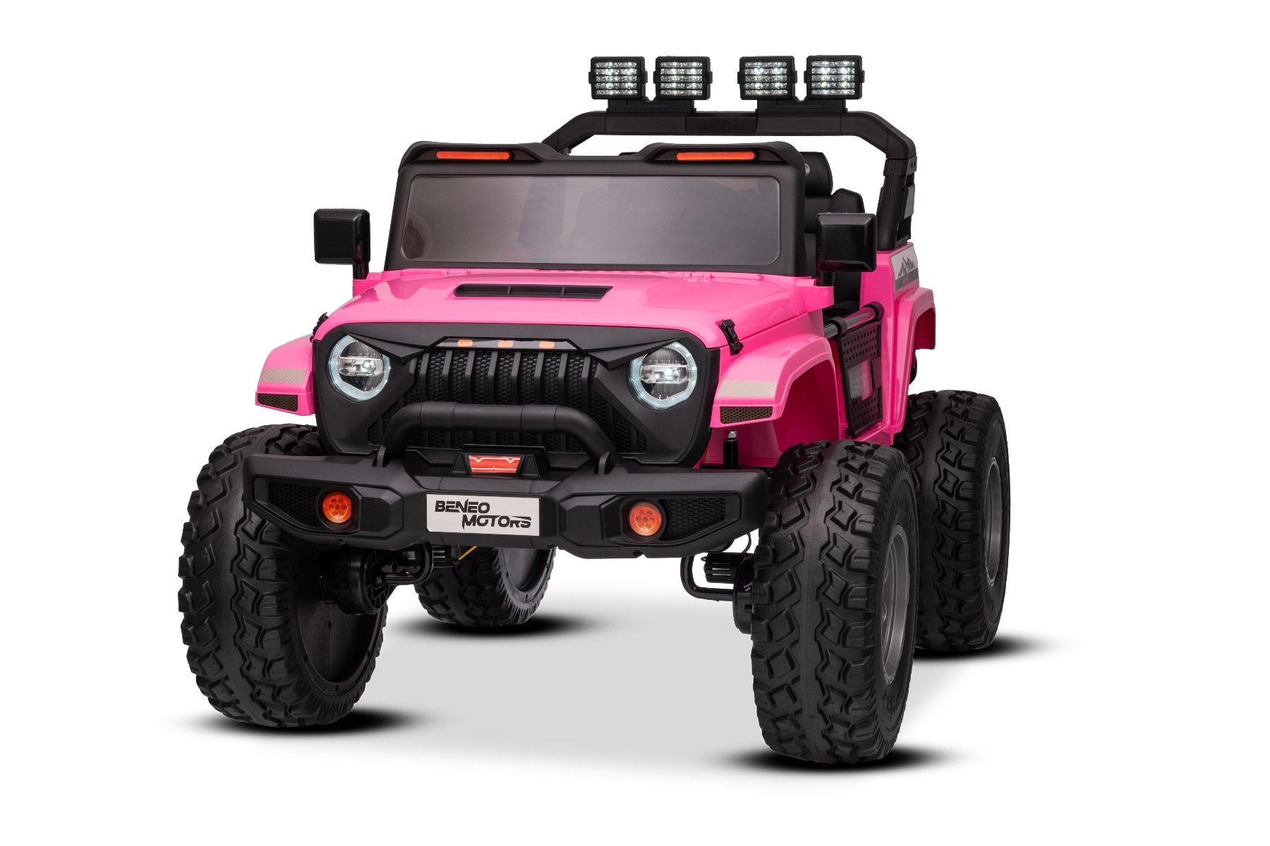 Elektrické autíčko Beneo Motors OFFRIDE 4x4² Dvojmiestne 24V, ružové, MP3 Prehrávač s USB/AUX vstupom, Pohon 4x4, Lítiová Batéria, EVA kolesá s odpružením, Diaľkový ovládač, LED Svetlá