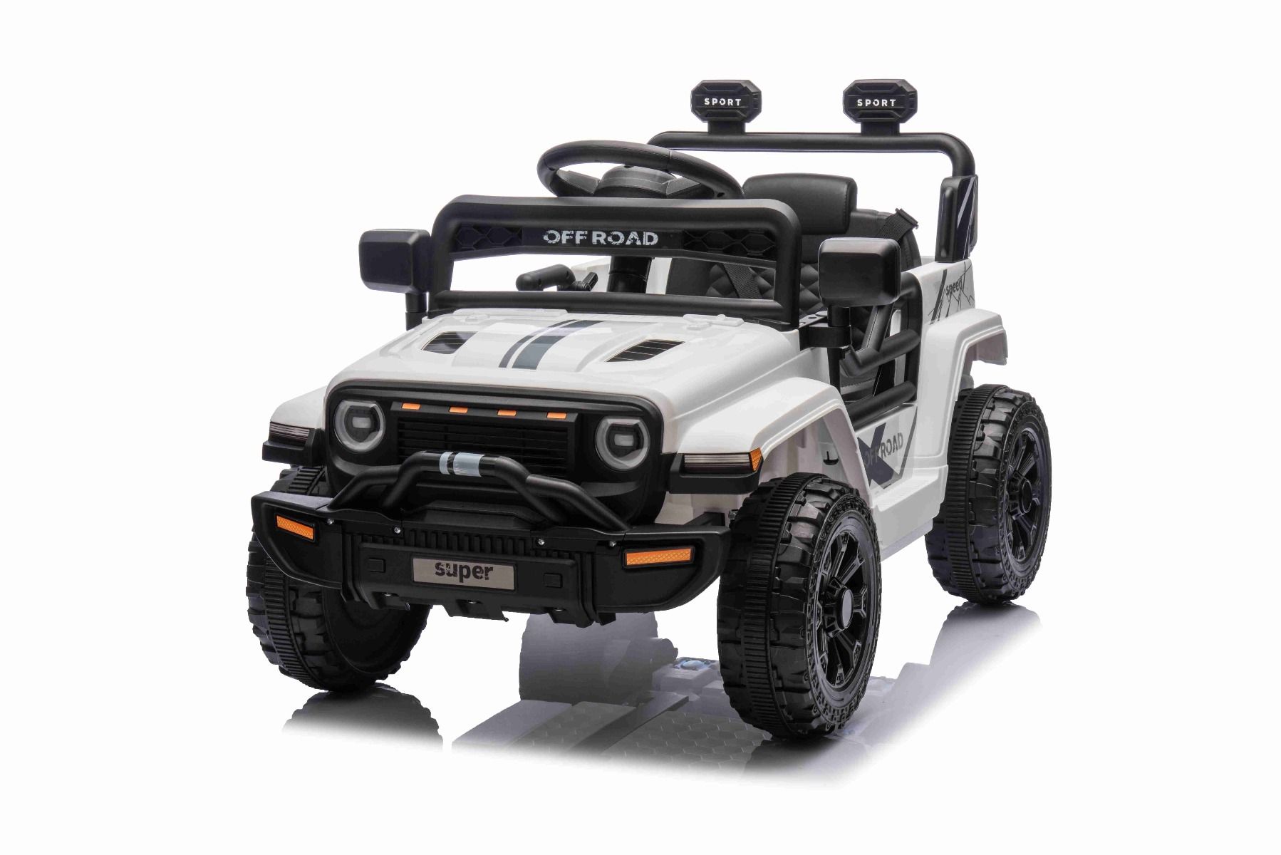 Elektrické autíčko OFFROAD NEW s pohonom zadných kolies, biele, Lítiová batéria, Vysoký podvozok, široké sedadlo, Odpružené nápravy, 2,4 GHz Diaľkový ovládač, LED svetlá