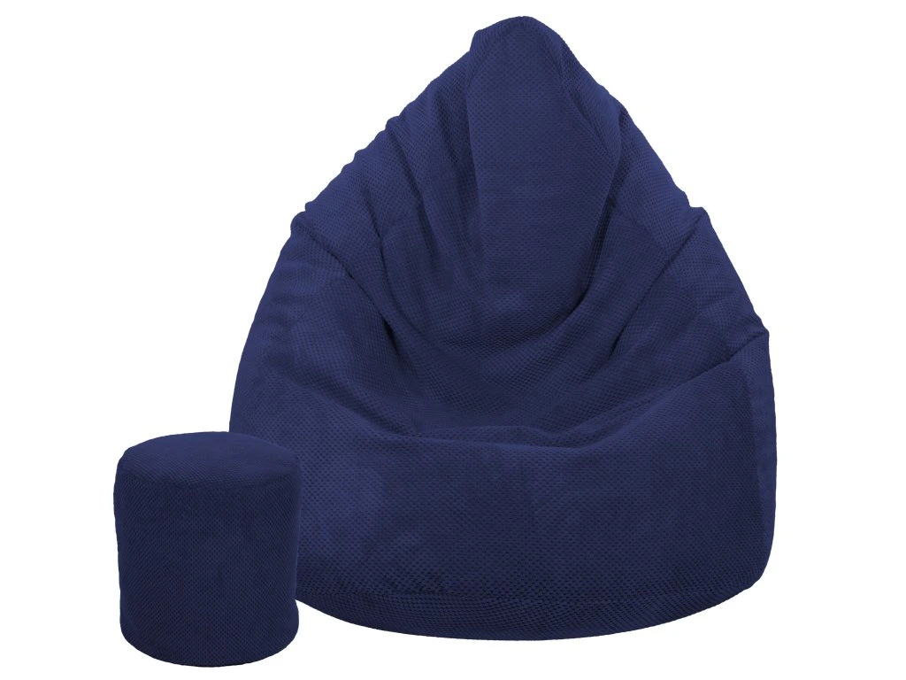 Sedací vak vrece 100x75 s podnožníkom plyšová tmavomodrá